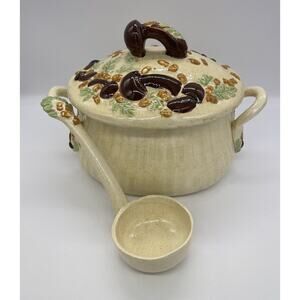 Vintage Mushroom Soup Tureen with Lid and Ladle